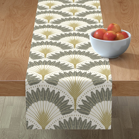 Art Deco Palm Table Runner - Neutral Palms By Garabateo Vintage Inspired Victorian Style Cotton Sateen Spoonflower