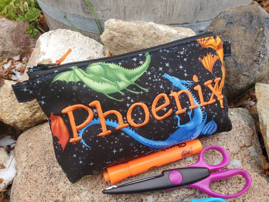 Dragon Pencil Case, Personalized School Supply Bag, Boys Pencil Pouch, Fabric Zipper Kids Gift