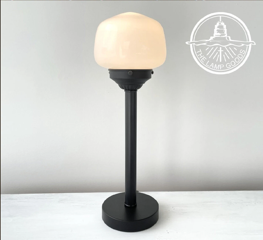 Schoolhouse Milk Glass Tall Table Lamp Vintage Bedroom Stand Light Fixture - Plug in Lighting Home Handsome
