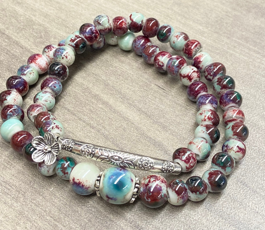 Burgundy & Green Jewelry, Color Beaded Bracelet, Silver Purple Teal Lime Colorful, Bracelet For Women, Gift