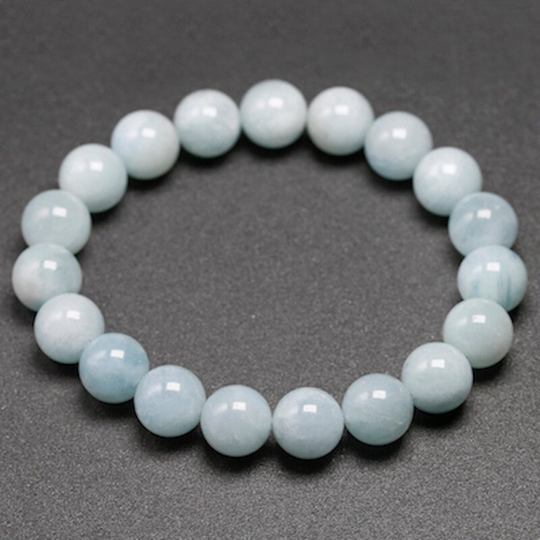 Natural Aquamarine Bracelet, Single Circle Men Women Jewelry, 6 8 10mm Beads Romantic, Casual Gemstone, Yoga Bracelet