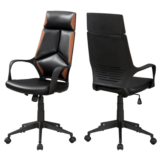 Offex Black and Brown Leather-Look High Back Executive Office Chair - 25"x 24.5"x 45.75"
