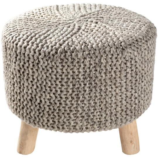 18" Charcoal Gray and Cream White Round Knitted Stool