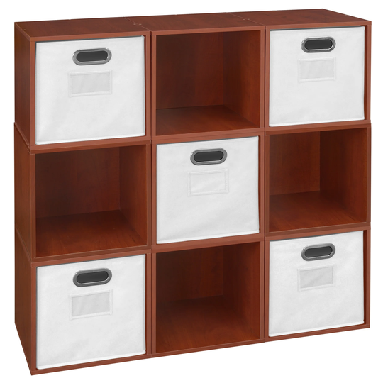 Noble Connect Storage Set - 9 Cubes and 5 Canvas Bins- Cherry/White