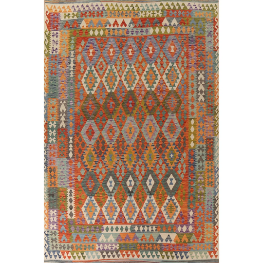 Multi-Color Southwestern Kilim Reversible Rug Hand-woven Wool Carpet - 9'9"x 13'1"