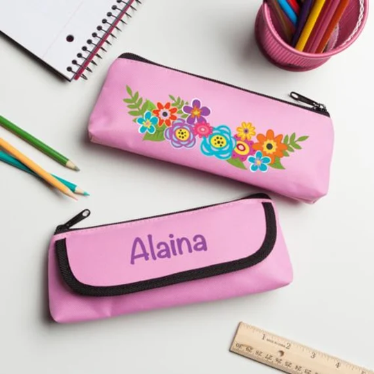 Unicorn Flowers Personalized Pencil Case, Customized Kids Pencils Pouch, Back To School Supplies