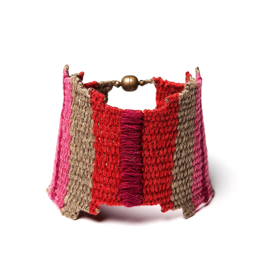 Handwoven Bracelet, Limited Edition, Jewelry, Art Textile Statement Red Bracelet, Gift For Her