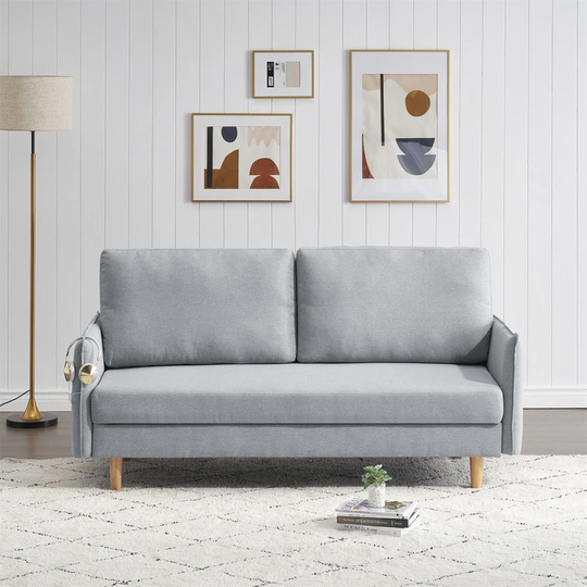 Modern Storage Sofa with Wood Color Wood Feet, Multifunctional Folding Sofa Bed with 2 sides storage bags for Living Room