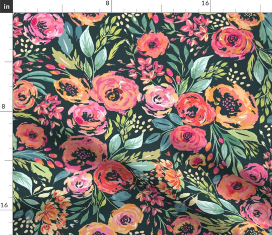 English Floral Garden Fabric By The Yard | Watercolor Flowers Pink Florals Made To Order Organic