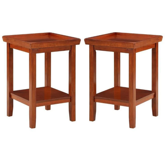 End Table with Shelf in Warm Cherry Wood Finish - Set of 2 - 54 x 84
