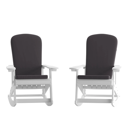 Flash Furniture Set of 2 Adirondack Rocking Chairs in White with Gray - 29.5"Wx37.75"Dx39.5"H
