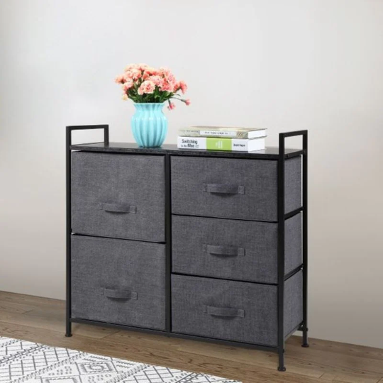 Chest of 5 Grey Drawers Corner Dresser Set - 32.7 L x 11.4 W x 30.3 H (inch)