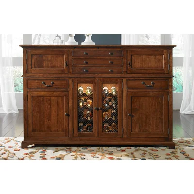 English Pub 74" Wide 5 Drawer Cherry Wood Sideboard