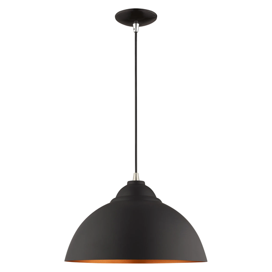 Livex 1-light Mini Pendant w/ Round Metallic Shade - 15.5"Dia. x 15"-75"Adj. H