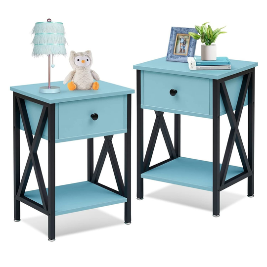 Night Stands Bedside End Table X-Design with Drawer&Storage Shelf for Living Room Bedroom,
