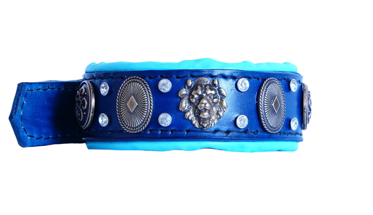 Handmade Luxury Leather Dog Collar, Doberman Cane Corso Rhinestones Handmade Terrier