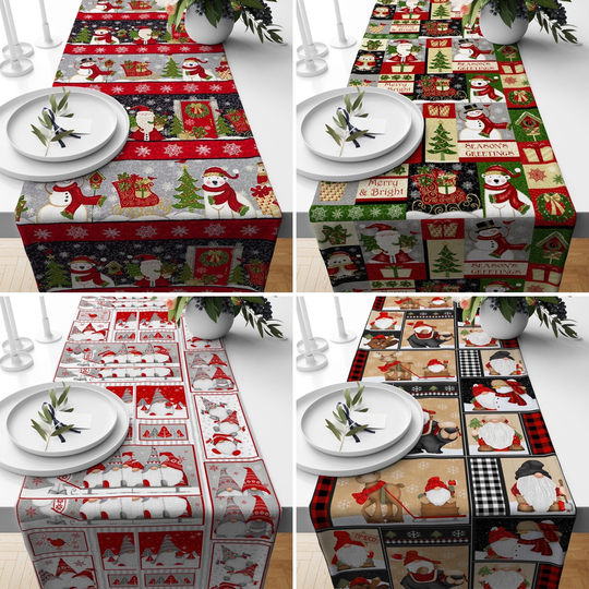 Christmas Table Runner, Snowman & Santa Red Kitchen Decor, Dining Room Xmas Present, Holiday Gift For Mom