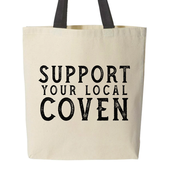 Support Your Local Coven Tote Bag, Witchy Gift Sisters Gift, Magic, Broomstick, Halloween Canvas Bag