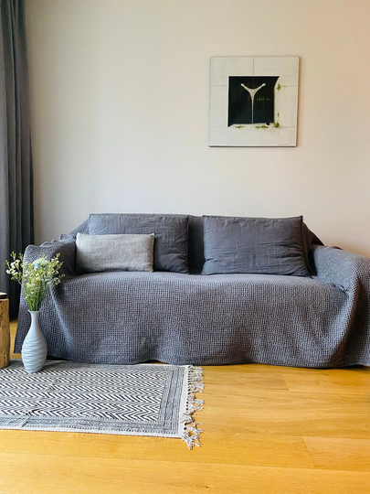 Couch Cover. Natural Sofa Cover in Gray. Linen & Cotton Coverlet. Slipcover For A Couch