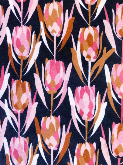 Small Protea Flower Blooming Navy Floral Quilting Cotton Fabric By 1/4, 1/2 Yard Or Fat Quarter, Australian Native