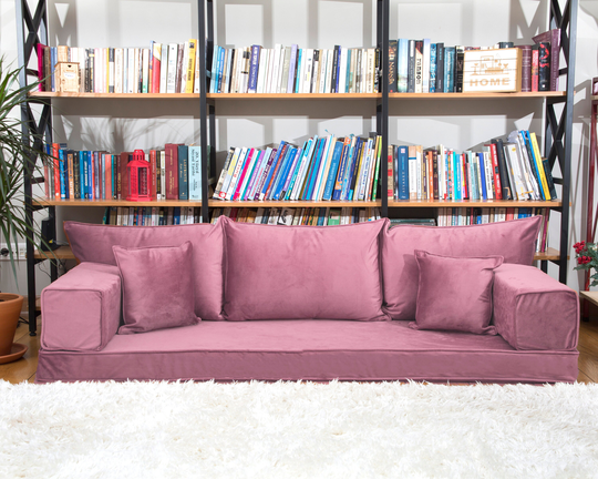 Velvet Rose Floor Seating Sofa, Fabric Couch, Arabic Living Room, Oriental Moroccan Home Decor Yoga Meditation Bed