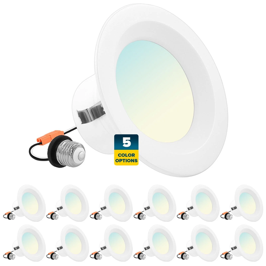 Sunperian 4" Recessed Lighting LED Can Light, 5 Color Options, 10W=60W, Dimmable, Wet Rated, IC Rated 12 Pack