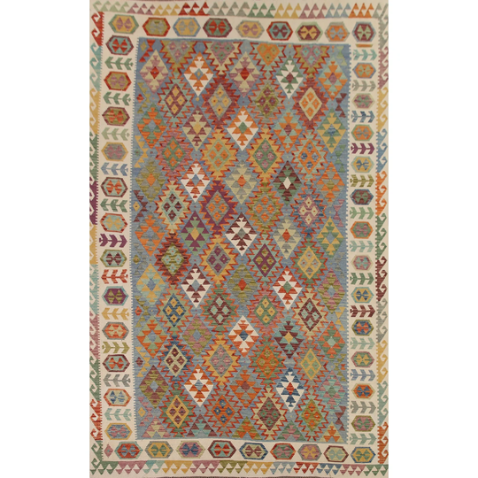 Reversible Kilim Geometric Area Rug Flat-weave Multi-Color Wool Carpet - 9'5"x 12'9"
