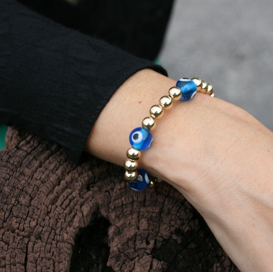 Gold Filled Beaded Evil Eye Bracelets, Stackable Bracelet, Isabella Celini, Gift For Her, Good Luck Stretch Bracelet