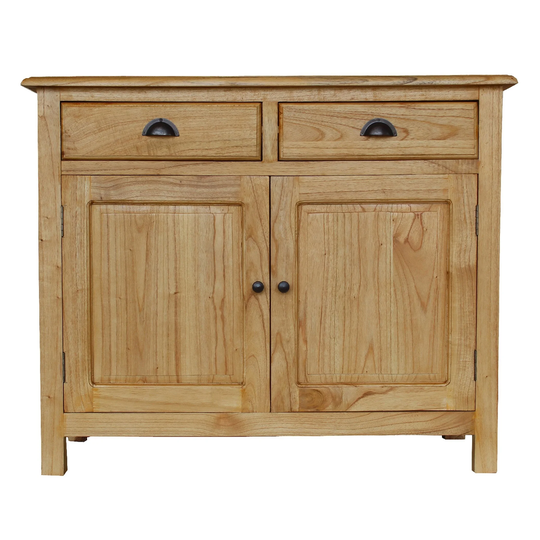 Light Natural Sanded Wooden 2 Drawer 2 Door Sideboard With Metal Hardware
