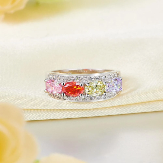 Multi-Color Moissanite Diamond Engagement Style Ring 925 Sterling Silver