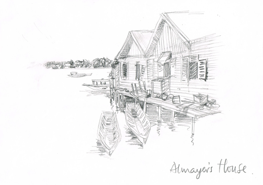 Vintage Original 1980S Small A4 Pencil Drawing Almayer's House, Singapore By Illustrator Salim Patel