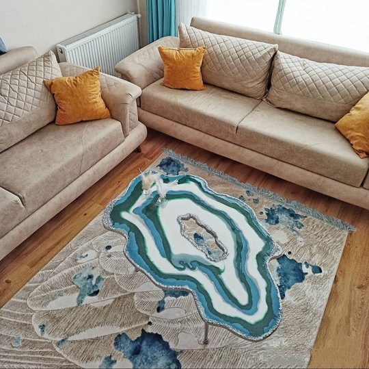 Blue - White Middle Table, Epoxy River Resin Side Unıque Farmhause Coffe End Epoxyart