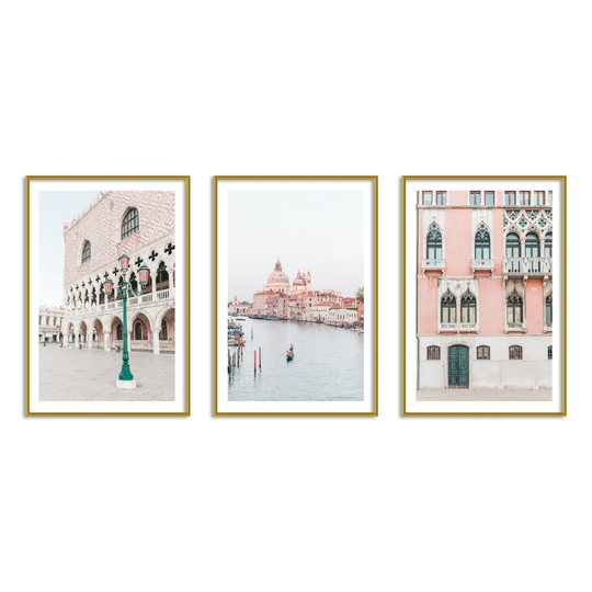 Venice Italy 3 Piece Wall Art Colorful Gallery Set Pink Prints Artwork