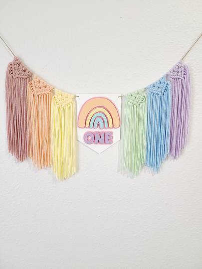 Pastel Rainbow High Chair Banner/1st Birthday Garland Unicorn Decor
