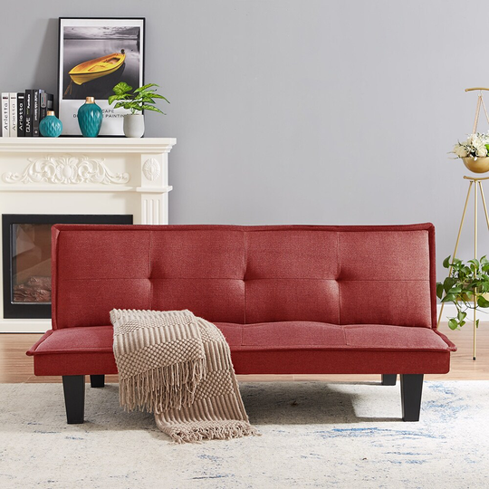 Modern Design Fabric Futon Sofa Bed, Convertible Folding Futon Sofa Bed Sleeper for Home Living Room