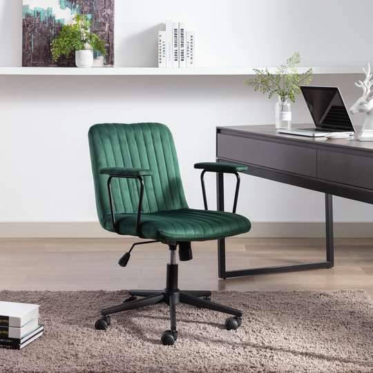 CTEX Velvet Height Adjustable Swivel Office Chair with Mid-Back, Casters and Black Base
