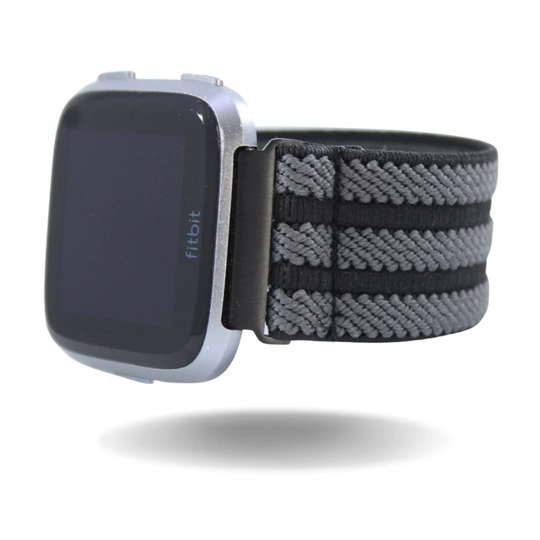 Elastic Fitbit Versa Watch Band - 1, 2, Lite Textured Black Grey Night Dark Men Women Fall Winter Dressy Casual