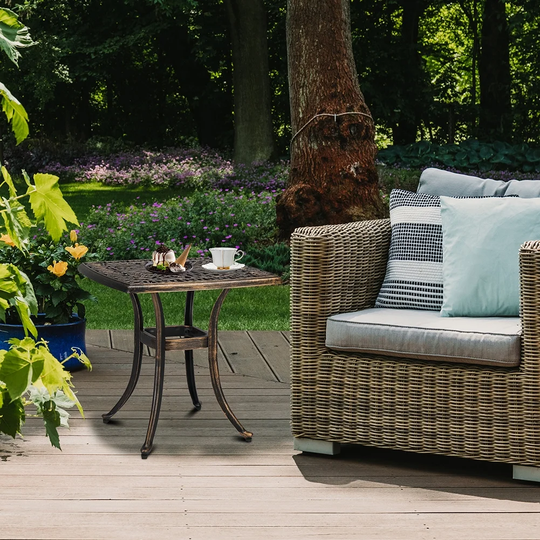 Portable Square Side Table, Garden Cast Aluminum Table