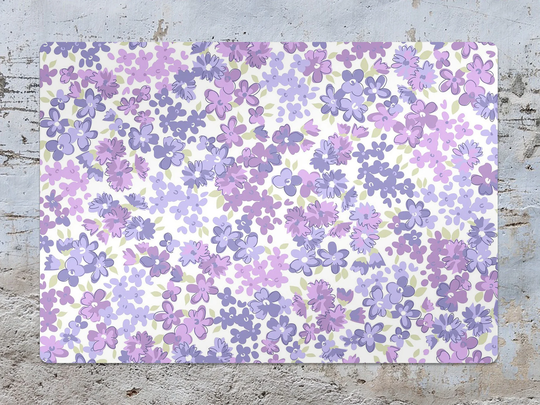 Lilac Meadow Chair Mat, Purple Protective Blue Splat Plants Vinyl Floor Office Decor, Decorative Comfort Mat