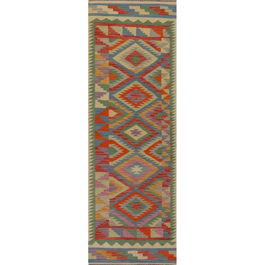 Tribal Colorful Kilim Reversible Runner Rug Flat-weave Wool Carpet - 2'9"x 9'8"