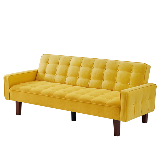 Tufted backrest Square arm 4 solid wood legs + 1 plastic center leg Padding foam Sofa Bed, Solid Wood Frame Construction
