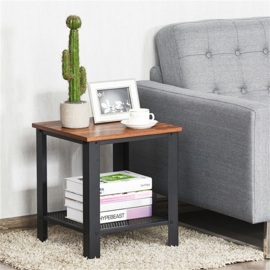 End Table, 2-Tier Side Table Nightstand Lamp Table with Mesh Shelf