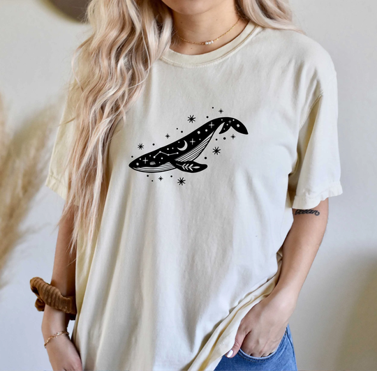 Comfort Colors Celestial Animals Shirt, Whale Top, T-Shirt, Comfy Oversized Boho Shirt
