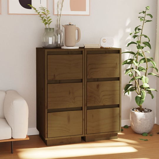 vidaXL Sideboards 2 pcs Honey Brown 12.6"x13.4"x29.5" Solid Wood Pine