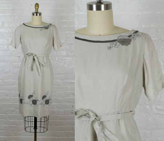 1960S Gray Pencil Dress . 60S Wiggle Body Con Pettite