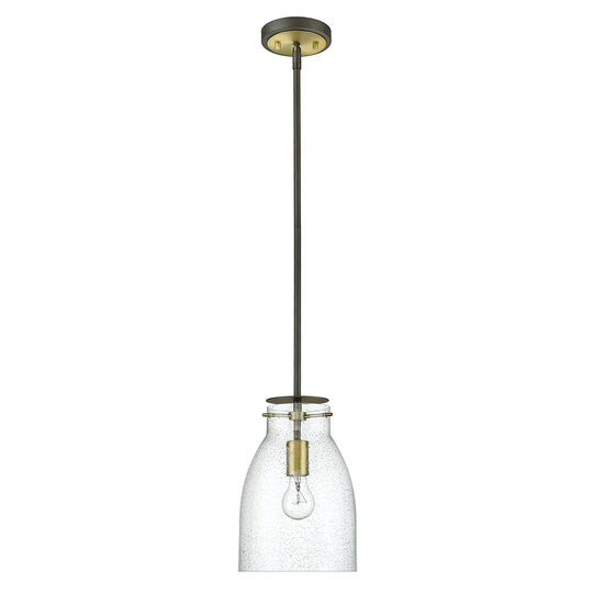 Shelby 1-light Oil Rubbed Bronze/ Antique Brass Pendant w/ Clear Seedy Glass