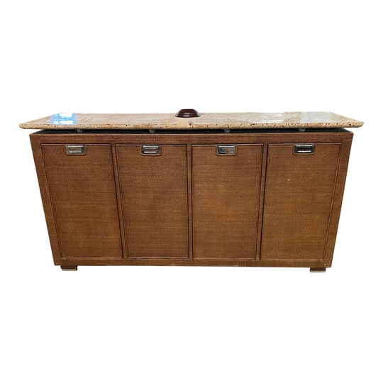 Vintage Mid Century Walnut Rattan Woven Side Board