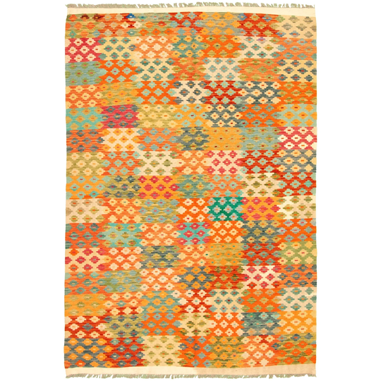 ECARPETGALLERY Flat-weave Bold and Colorful Multi Color Wool Kilim - 6'7 x 9'5