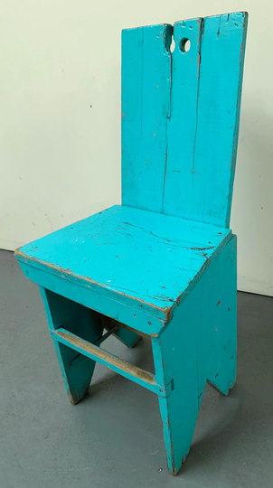 Antique Hand Made Stool Chair Original Blue Paint Boot Jack Ends 15W12D17.5H33H Shipping Is Not Free