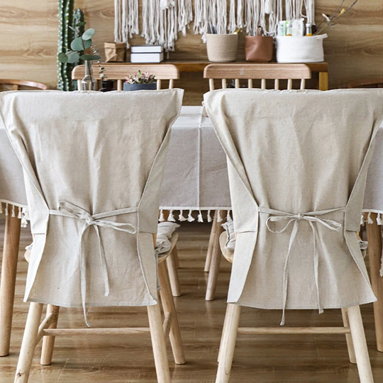 Cotton & Linen Chair Back Cover With Ties | 16" Natural Dining Cushion Pads With